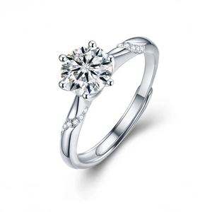 Classic Six Claw Moissanite CZ Crown 925 Sterling Silver Adjustable Ring &ndash; 925 sterling silver