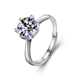 Simple Six Claw Moissanite CZ 925 Sterling Silver Adjustable Ring &ndash; 925 sterling silver