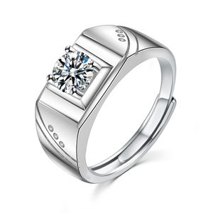 Men's Simple Moissanite CZ Geometry Square 925 Sterling Silver Adjustable Ring &ndash; 925 sterling silver