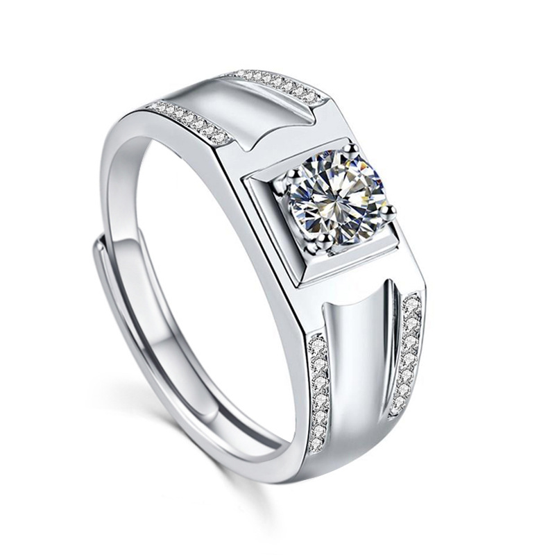 Men's Office Moissanite CZ Geometry Square 925 Sterling Silver Adjustable Ring &ndash; 925 sterling silver