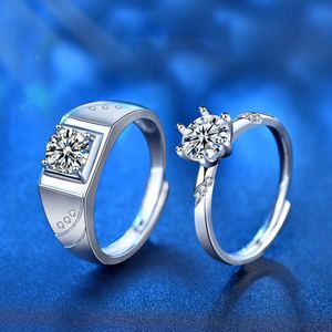 Simple Six Claw Moissanite CZ Me's Square 925 Sterling Silver Adjustable Promise Ring &ndash; 925 sterling silver