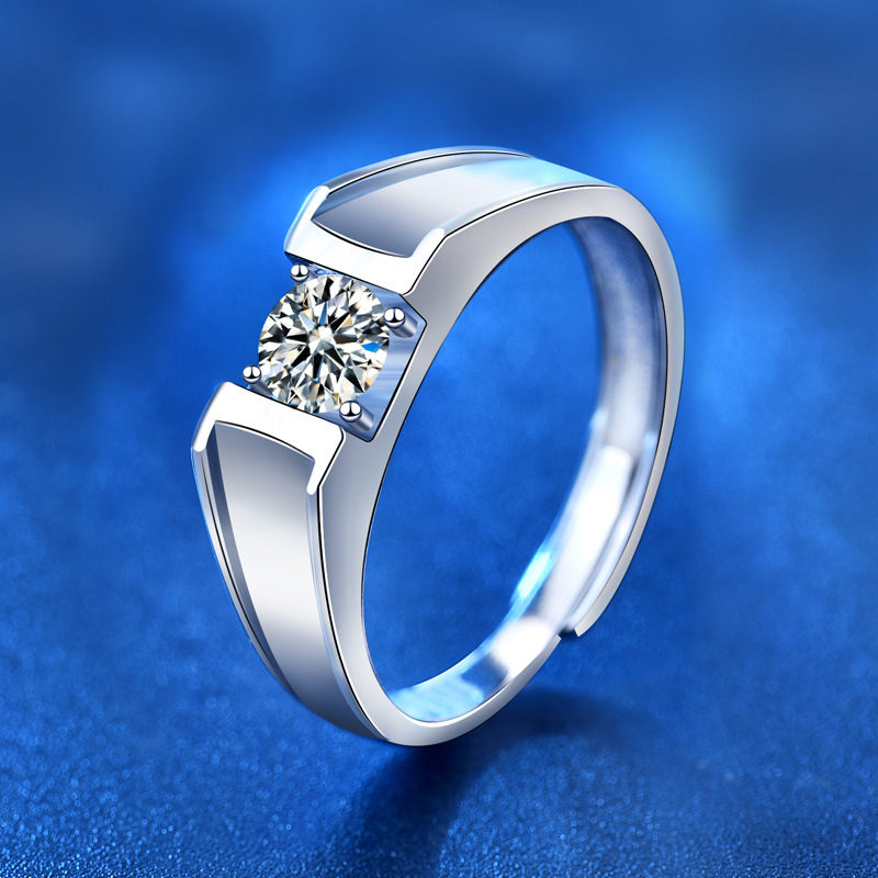 Men's Geometry Moissanite CZ Simple 925 Sterling Silver Adjustable Ring &ndash; 925 sterling silver