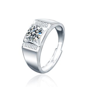 Men's Square Moissanite CZ Geometry Fashion 925 Sterling Silver Adjustable Ring &ndash; 925 sterling silver