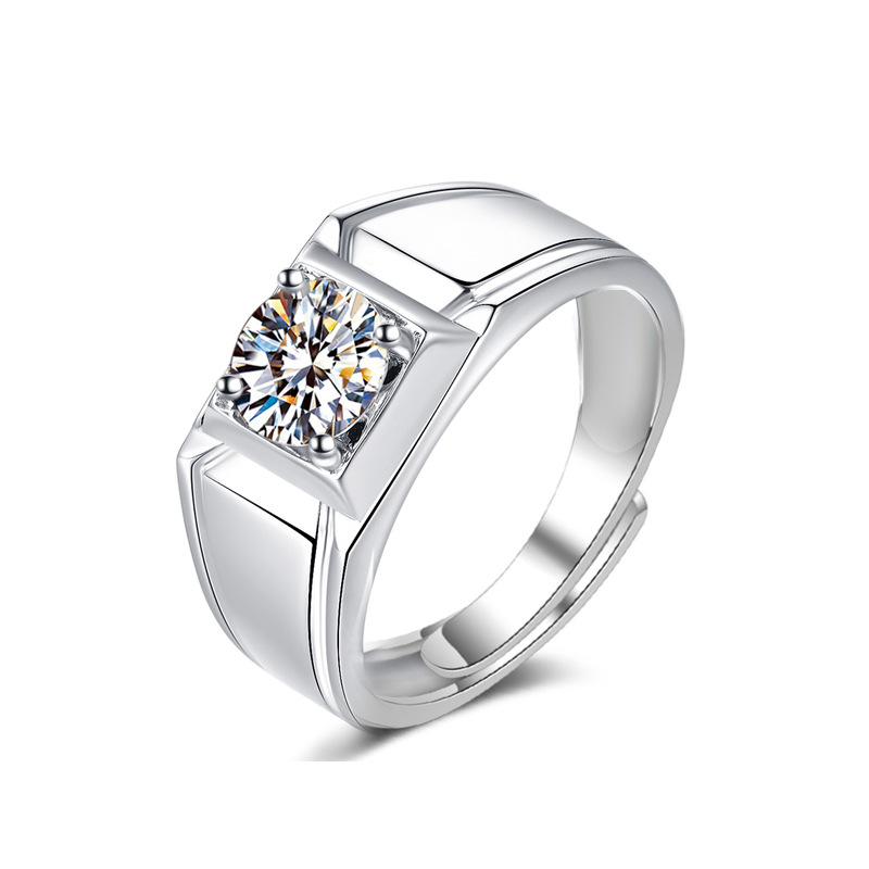 Casual Men's Moissanite CZ Geometry 925 Sterling Silver Adjustable Ring &ndash; 925 sterling silver