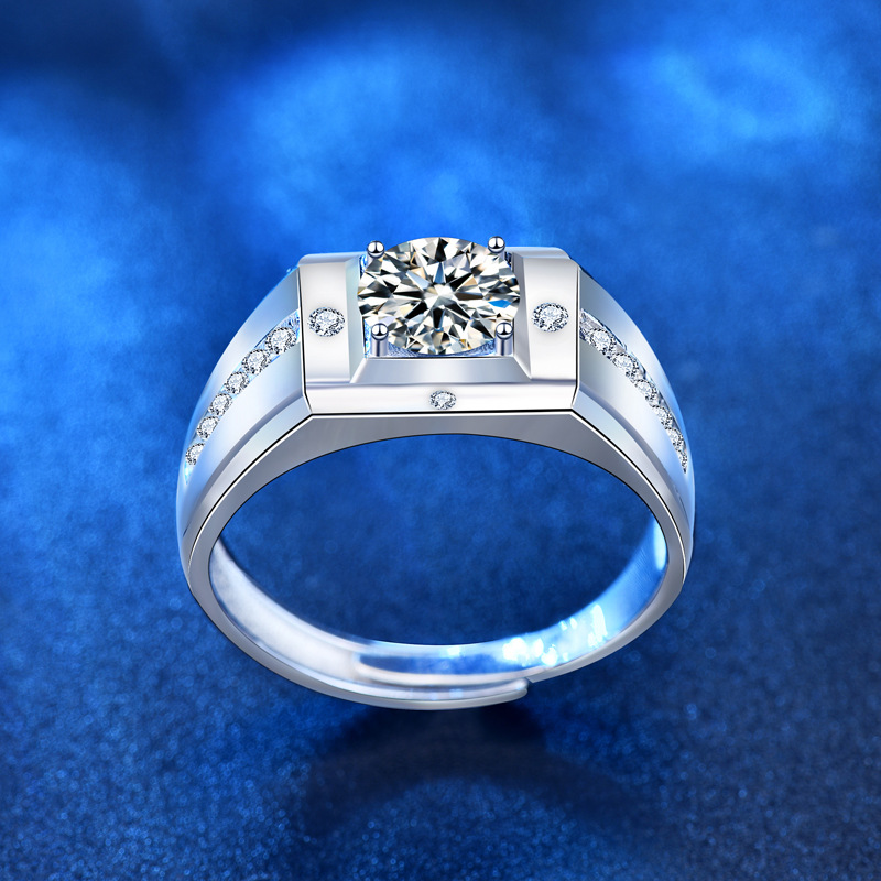 Men's Geometry Square Moissanite CZ Wide 925 Sterling Silver Ring &ndash; 925 sterling silver