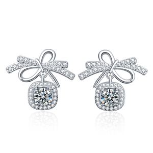 Sweet Bow-knot Moissanite CZ 925 Sterling Silver Stud Earrings &ndash; 925 sterling silver