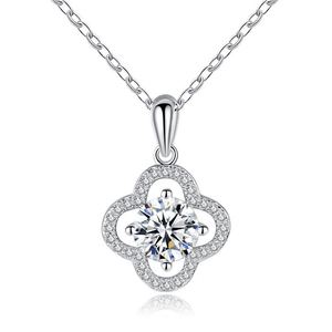 Women Moissanite CZ Hollow Four Leaf Clover Lucky 925 Sterling Silver Necklace &ndash; 925 sterling silver