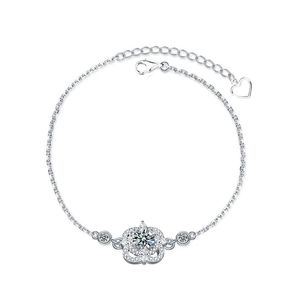 Lucky Moissanite CZ Four Leaf Clover Gift 925 Sterling Silver Bracelet &ndash; 925 sterling silver