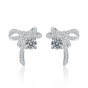 Girl Sweet Moissanite CZ Bow-Knots 925 Sterling Silver Stud Earrings &ndash; 925 sterling silver