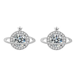 Holiday Moissanite CZ Celestial Planet Star 925 Sterling Silver Stud Earrings &ndash; 925 sterling silver