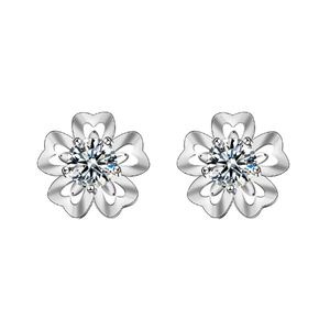 Girl Sweet Moissanite CZ Sakura Flowers 925 Sterling Silver Stud Earrings &ndash; 925 sterling silver