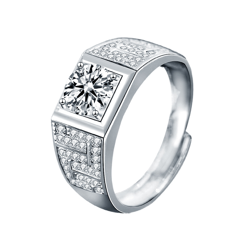 Classic Men's Geometry Moissanite CZ Square 925 Sterling Silver Ring &ndash; 925 sterling silver