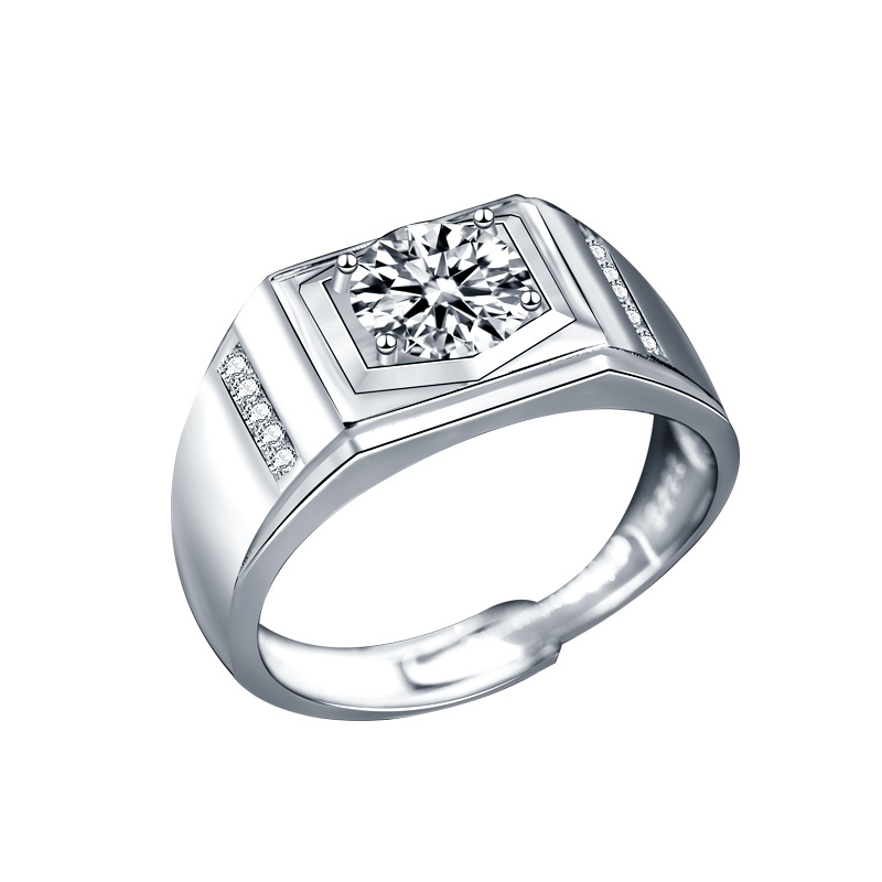 Men's Fashion Moissanite CZ Rectangle 925 Sterling Silver Ring &ndash; 925 sterling silver