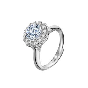 Office Round Moissanite CZ Flower 925 Sterling Silver Adjustable Ring &ndash; 925 sterling silver