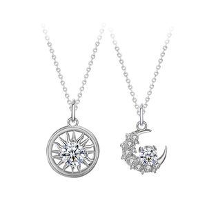 Casual Moissanite CZ Crescent Moon Sun 925 Sterling Silver Necklace &ndash; 925 sterling silver