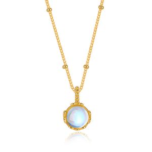 Elegant Geometric  925 Sterling Silver with 18K Gold Plating Moonstone Pendant Necklace &ndash; 925 sterling silver