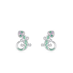 Rainbow Cube Zirconium Blue Mint Green Enamel Lizard-shaped 925 Silver Earrings &ndash; 925 sterling silver