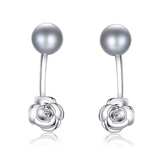 Rose Flower Natural Pearl 925 Silver Dangling Earrings &ndash; 925 sterling silver