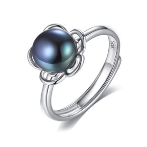 Flower Half-Round Natural Pearl 925 Silver Adjustable Ring &ndash; 925 sterling silver