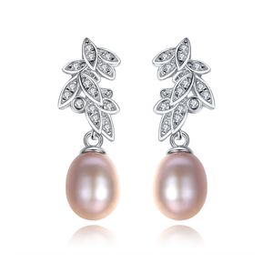 CZ Leaves Natural Pearl 925 Silver Dangling Earrings &ndash; 925 sterling silver