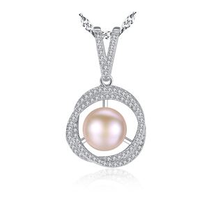 Natural Pearl In Twisted CZ Circle 925 Silver Necklace &ndash; 925 sterling silver