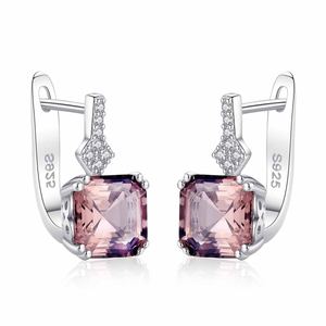 Elegant Geometry Radiant Natural Morganite CZ 925 Sterling Silver Hoop Earrings &ndash; 925 sterling silver