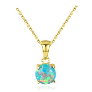 Elegant Round Created Opal 925 Sterling Silver Necklace &ndash; 925 sterling silver