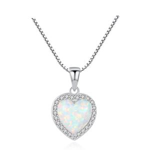 Girl Heart Created Opal CZ 925 Sterling Silver Necklace &ndash; 925 sterling silver
