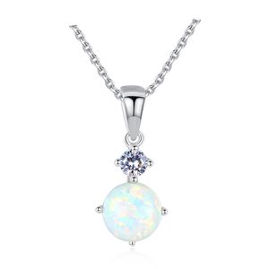 Simple Round Created Opal CZ 925 Sterling Silver Necklace &ndash; 925 sterling silver