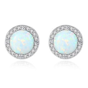 Beautiful Round CZ Created Opal 925 Sterling Silver Studs Earrings &ndash; 925 sterling silver