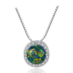 Simple Round CZ Created Opal 925 Sterling Silver Necklace &ndash; 925 sterling silver