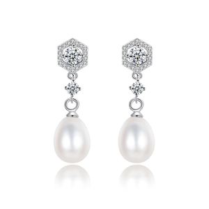 Elegant Natural Pearl CZ 925 Sterling Silver Dangling Earrings &ndash; 925 sterling silver