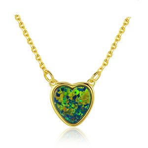 Simple Heart Created Opal 925 Sterling Silver Necklace &ndash; 925 sterling silver