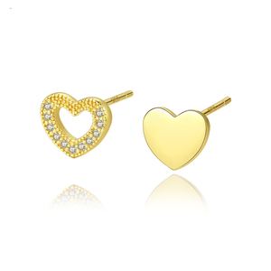 Girl Asymmetry CZ Hollow Heart 925 Sterling Silver Stud Earrings &ndash; 925 sterling silver