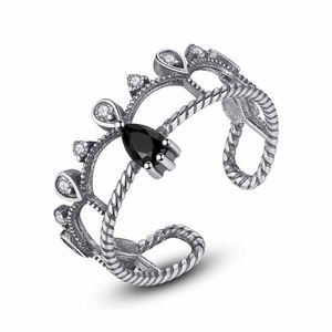 Vintage CZ Crowm Double Layer 925 Sterling Silver Adjustable Ring &ndash; 925 sterling silver