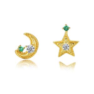 Elegant Asymmetry Star Crescent Moon 925 Sterling Silver Stud Earrings &ndash; 925 sterling silver