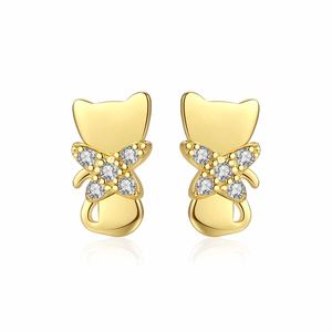 Cute CZ Bowknot Cat 925 Sterling Silver Stud Earrings &ndash; 925 sterling silver