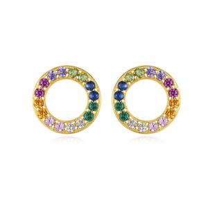 Rainbow Colorful CZ Circle 925 Sterling Silver Stud Earrings &ndash; 925 sterling silver