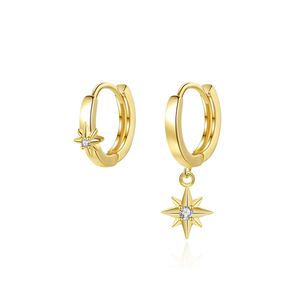 Asymmetry CZ Hexagram Star 925 Sterling Silver Hoop Earrings &ndash; 925 sterling silver