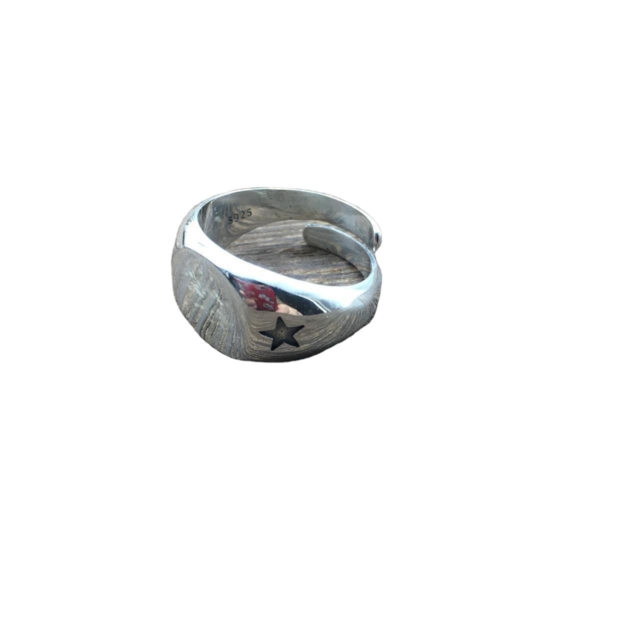 Men's Punk Smooth Surface Star 925 Sterling Silver Adjustable Ring &ndash; 925 sterling silver