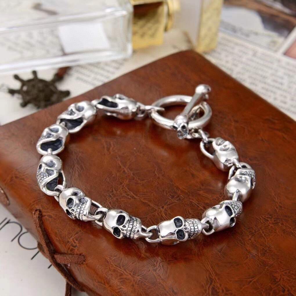 Men's Vintage Punk 925 Sterling Silver Skull Chain Bracelet &ndash; 925 sterling silver