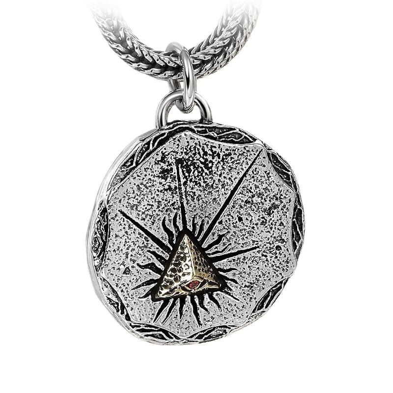 Vintage Men's Triangle Red Eye 925 Sterling Silver Cobweb DIY Pendant &ndash; 925 sterling silver