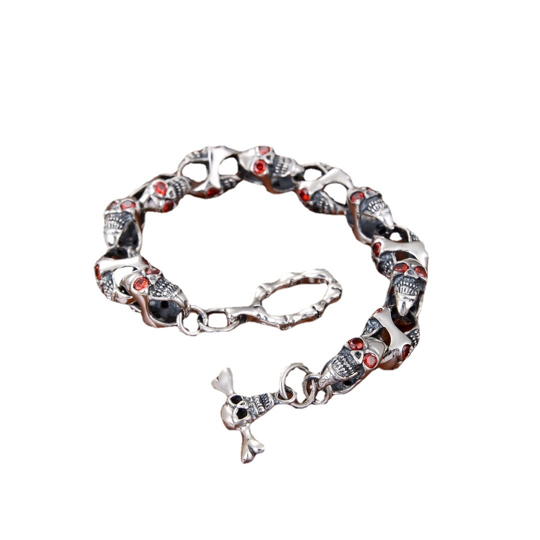 Modern Men's Halloween CZ Skulls Vintage 925 Sterling Silver Bracelet &ndash; 925 sterling silver