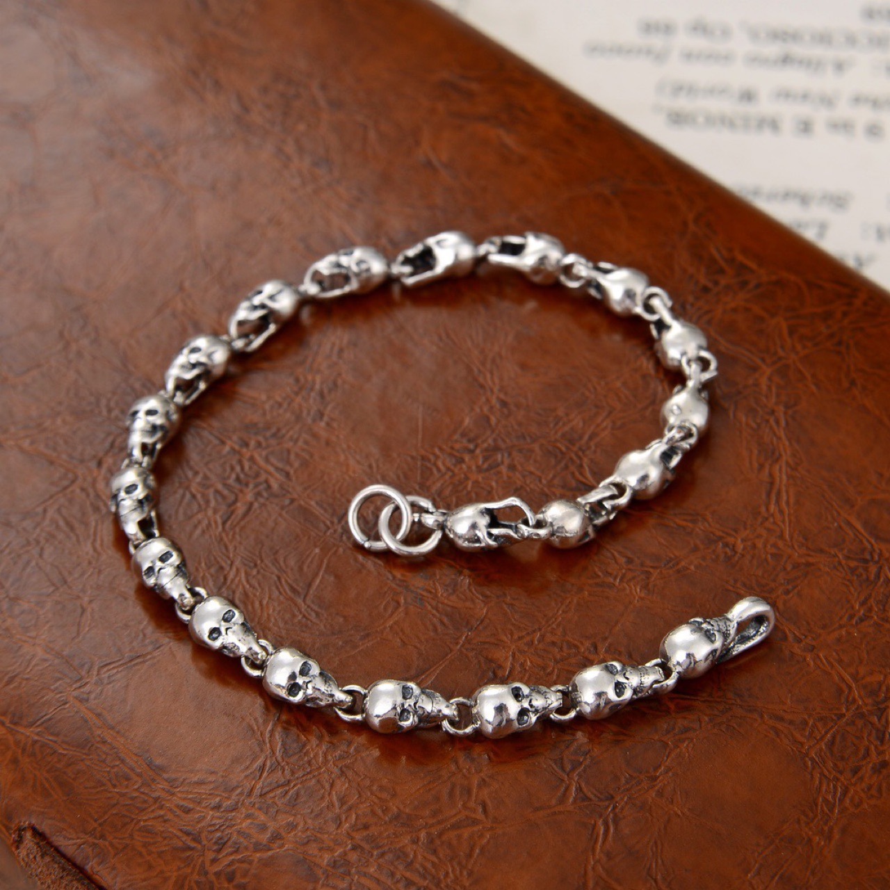 Men's Vintage Halloween Skull Chain 925 Sterling Silver Bracelet/Necklace &ndash; 925 sterling silver