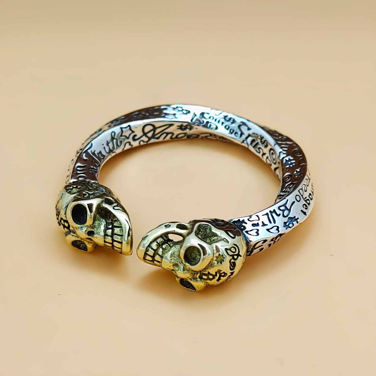 Vintage Punk Double Skull Head 925 Sterling Silver Adjustable Ring &ndash; 925 sterling silver