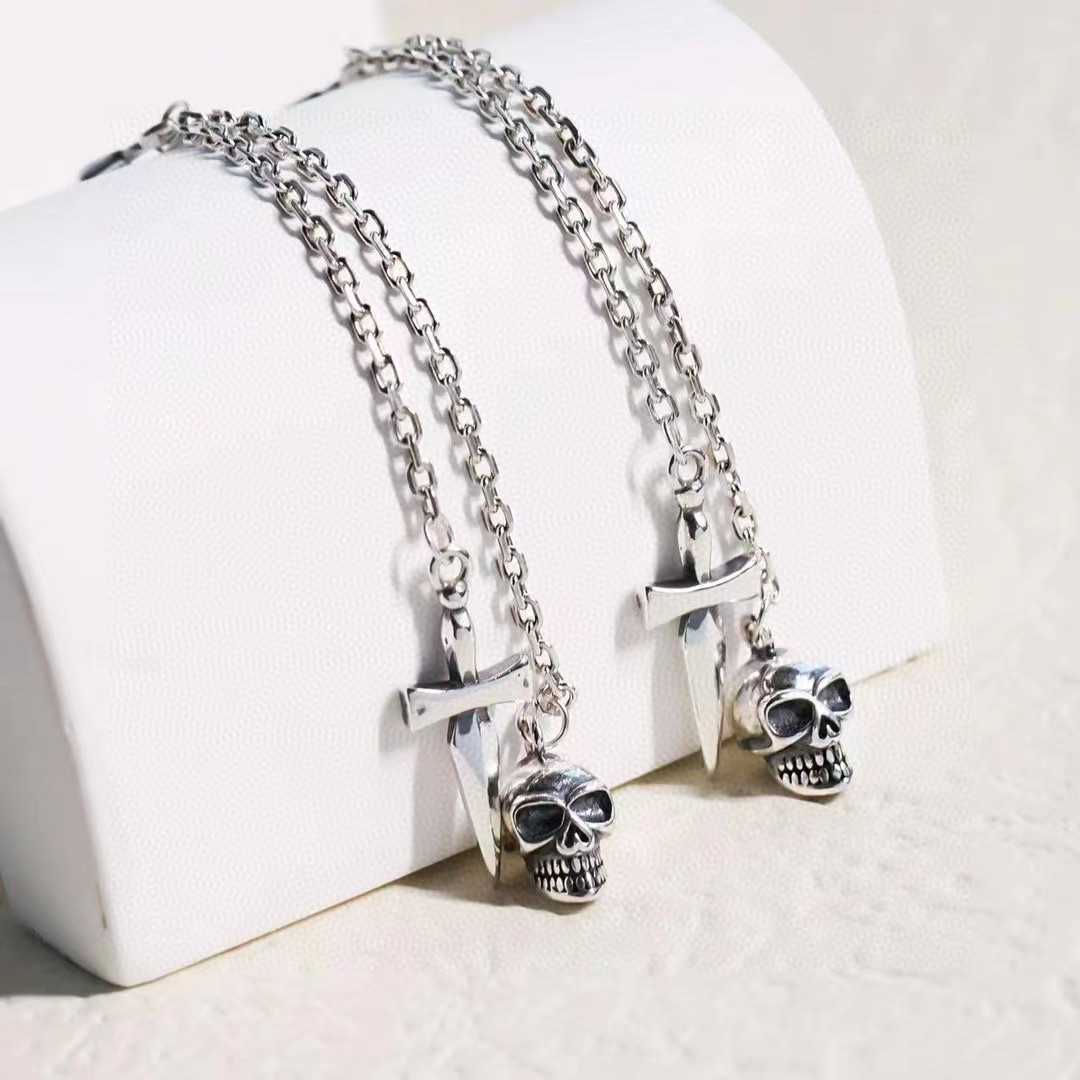 Vintage Skull Head Knife 925 Sterling Silver Leverback Dangling Earrings &ndash; 925 sterling silver