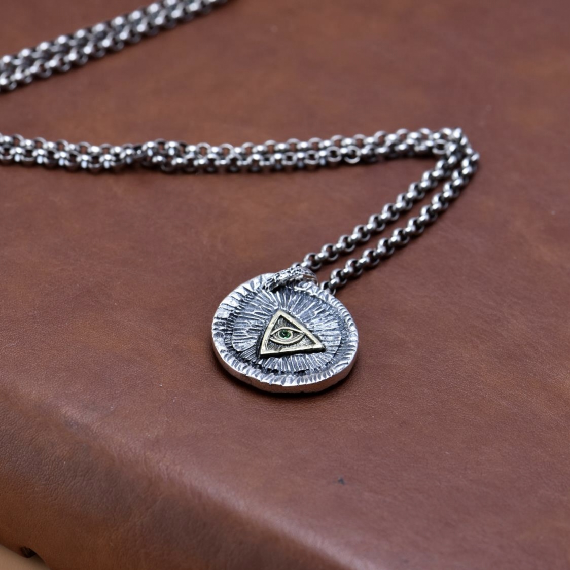 Men's Green All-seeing Eye 925 Sterling Silver Round DIY Pendant &ndash; 925 sterling silver