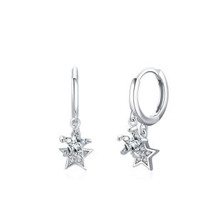 Girl Double Shining CZ Stars 925 Sterling Silver Hoop Earrings &ndash; 925 sterling silver