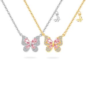 Butterfly Design Elegant Pink Cubic Zirconia 925 Sterling Silver Pendant Necklace &ndash; 925 sterling silver