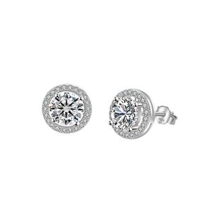 Classic Geometric Circle Design Elegant Round Halo Cubic Zirconia 925 Sterling Silver Stud Earrings &ndash; 925 sterling silver